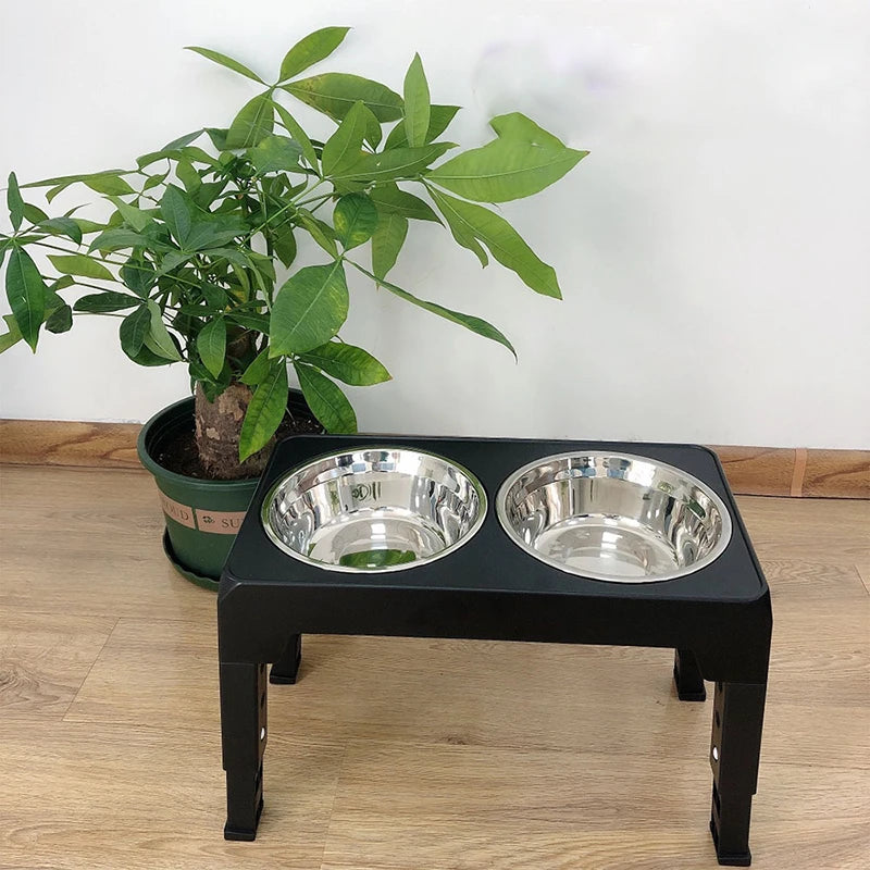 Pawsyjoy Elevated Dog Feeder Bowls Adjustable Raised Stand with Double Stainless Steel