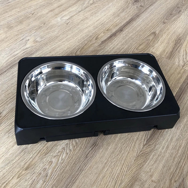 Pawsyjoy Elevated Dog Feeder Bowls Adjustable Raised Stand with Double Stainless Steel