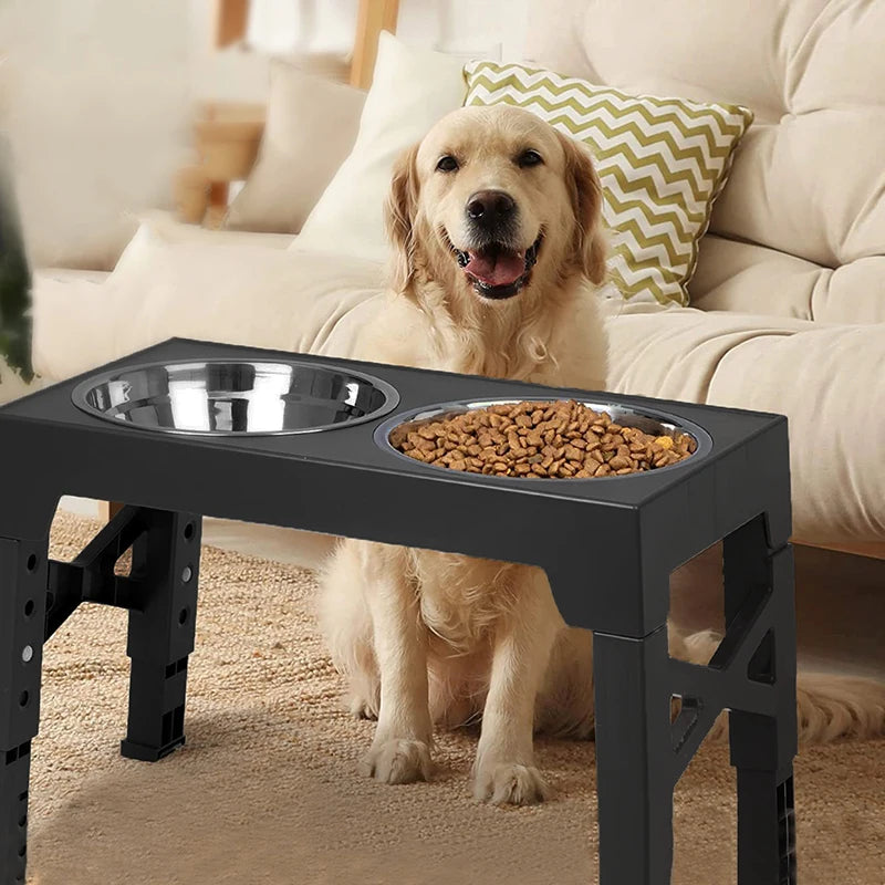 Pawsyjoy Elevated Dog Feeder Bowls Adjustable Raised Stand with Double Stainless Steel