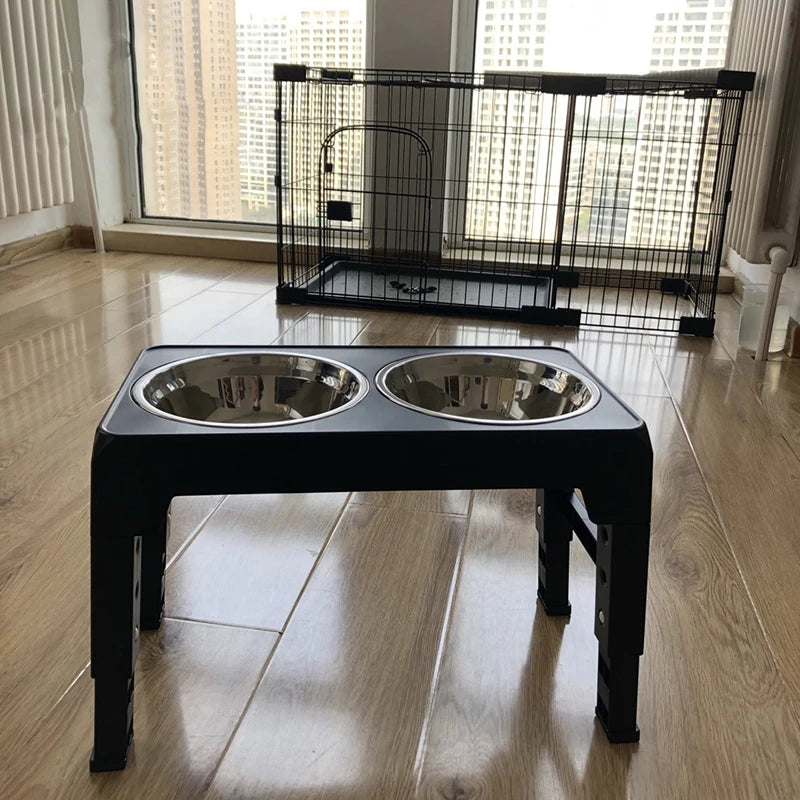 Pawsyjoy Elevated Dog Feeder Bowls Adjustable Raised Stand with Double Stainless Steel