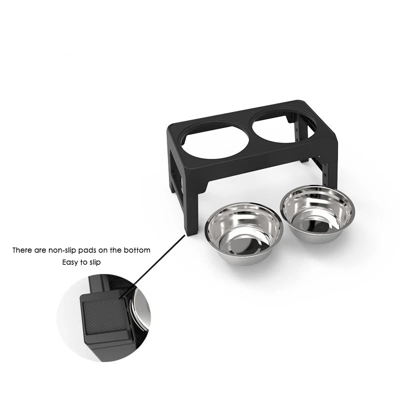 Pawsyjoy Elevated Dog Feeder Bowls Adjustable Raised Stand with Double Stainless Steel